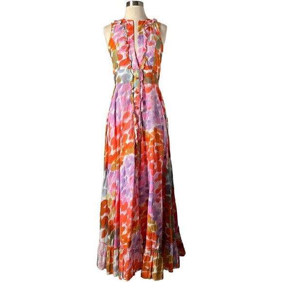 Mackenzie Mode Open Back Maxi Dress Multicolor Silk Cotton Sleeveless - Picture 2 of 8